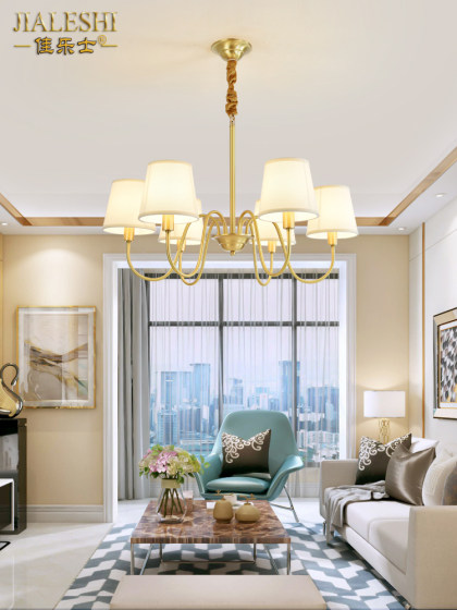 Small American-Style All-Copper Living Room Chandelier, Simple and Elegant Dining Room Light, Vintage Bedroom Lamp, Modern Light Luxury Study Room Home Chandelier