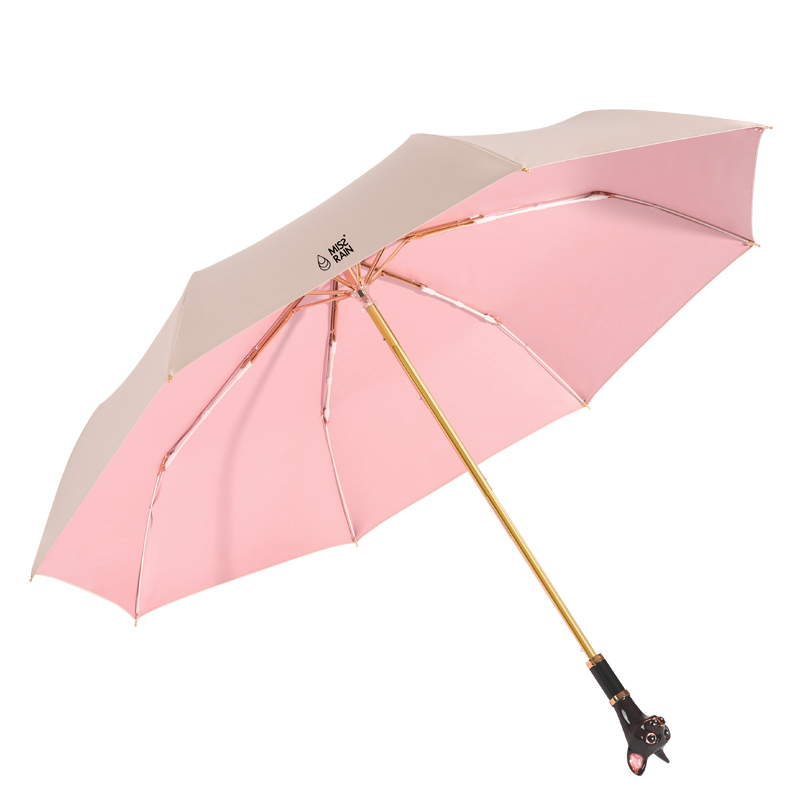 Qeeuanl Vinyl Tri-Folding Umbrella Super Sun Protection Sun Umbrella Female Dual-Use Sun Umbrella UV Sun Protection Umbrella Color : Pink