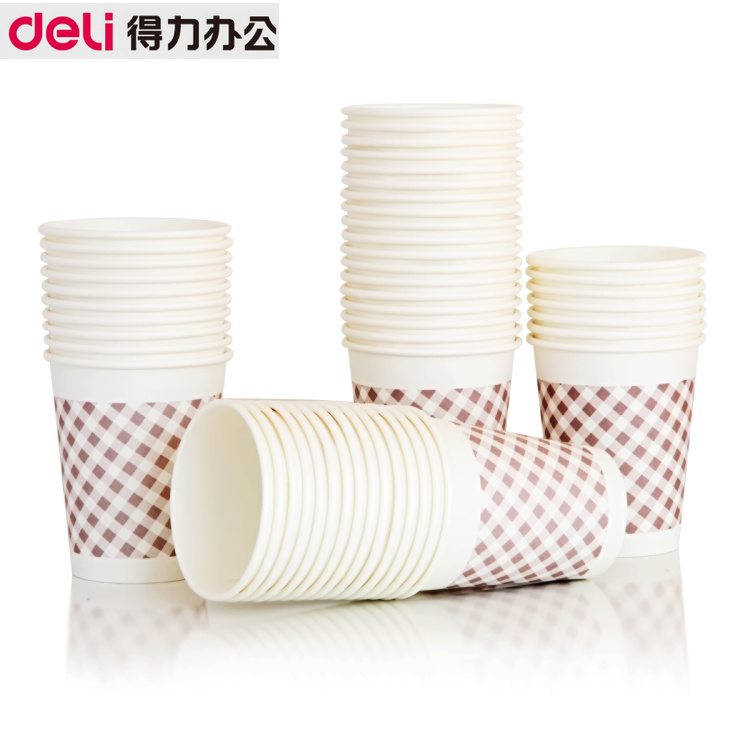Deli 9570 thickened paper cup anti-leakage 250ml disposable paper cup is not easy to deform 50 bags