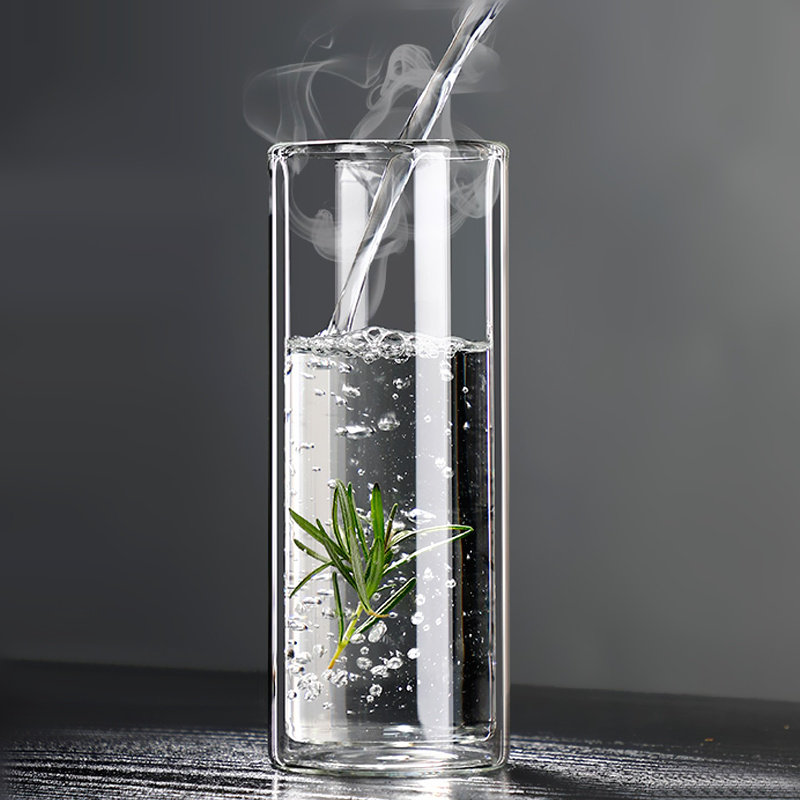 Household double-layer glass anti-hot drinking water cup Green tea cup Drink tea cup Transparent straight body insulated milk cup