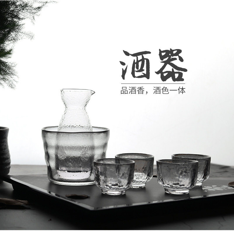 Hammer pattern sake hot wine flask creative Japanese white wine glass set glass wine flask wine glass warm wine flask set