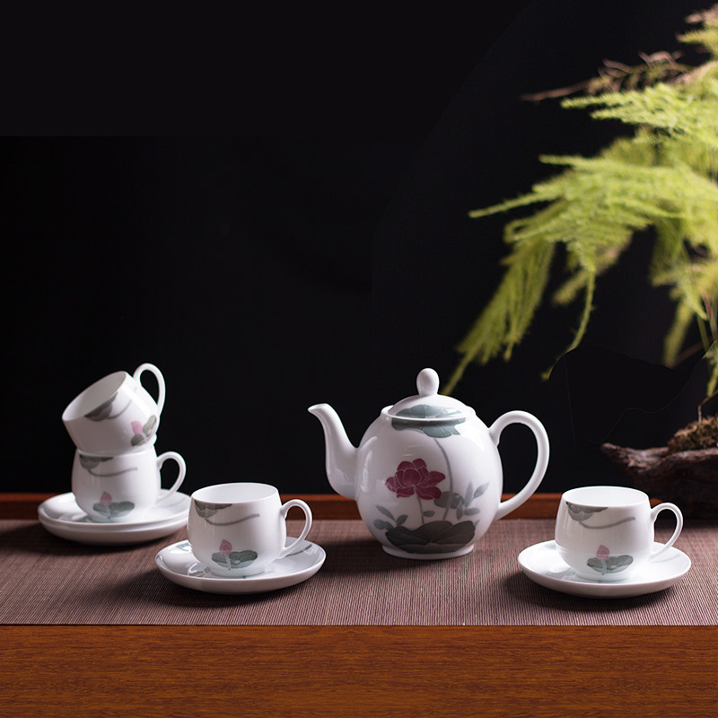 Ceramic tea set Set of hand painting Gongfu Tea furniture Office Home complete set teapot tea cup Gift coffee with Liling Porcelain