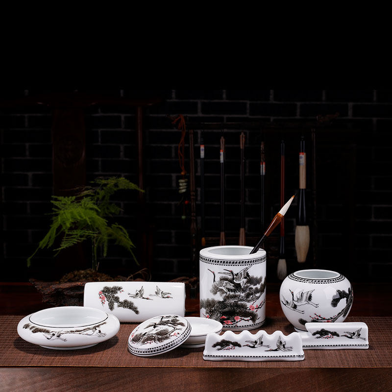Calligraphy Ceramic Stationery Suit pen holder Pen Holder Wash Town Paper Printed Clay Case Ink Bed smoking Ashtray Room 4 Baofu Kung fu Tea