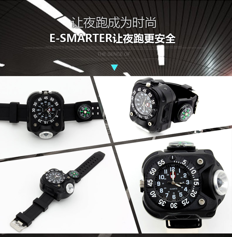 LED sạc cổ tay không thấm nước ngoài trời đeo tay đồng hồ đêm chạy thạch anh đồng hồ đèn pin chiếu sáng chói đèn pin xách tay