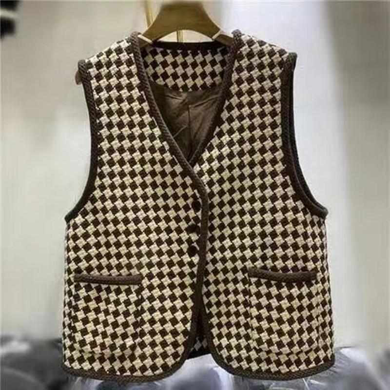 Clearance Sale Women's Clothing~ French Retro Houndstooth Chanel-Style Vest for Women, Sleeveless Fashionable Outerwear Top