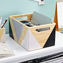 Nordic solid wood Desktop Storage Box storage basket creative color color design finishing basket small blue desktop ornaments decorations