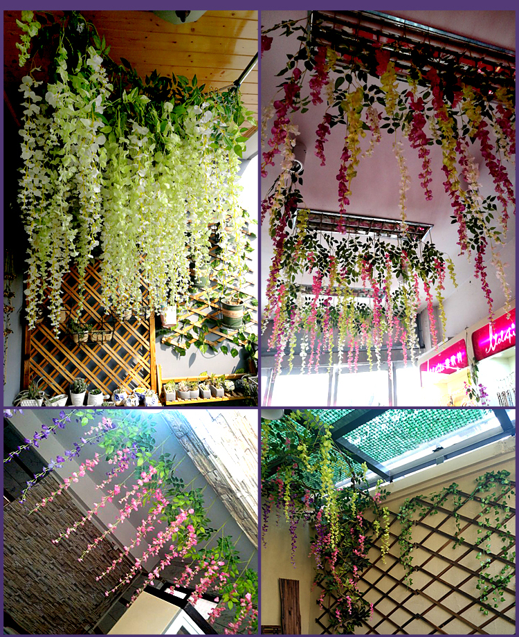 Mô phỏng Hoa Wisteria Hoa giả Hoa đậu chuỗi Hoa Chuỗi đám cưới Hoa trong nhà Dải trần nhựa Hoa treo mây trang trí - Hoa nhân tạo / Cây / Trái cây cây mai giả trang trí tết