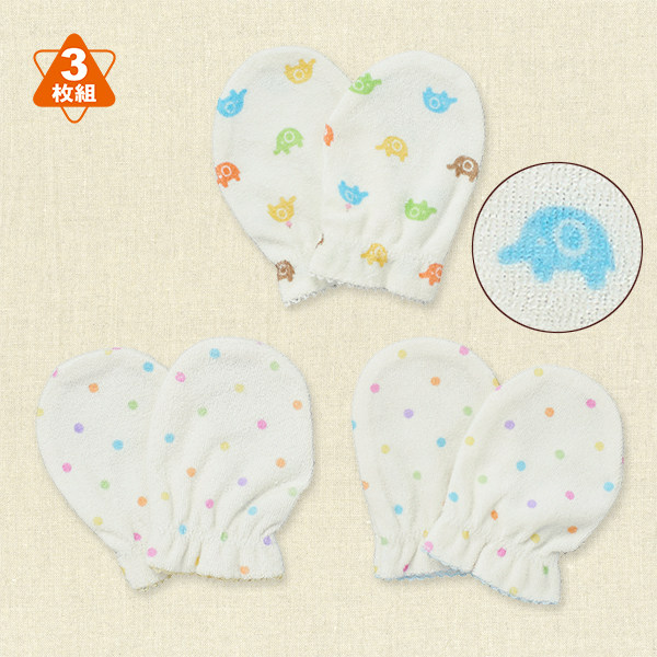 Spot ● Japan Nishimatsuya cartoon newborn baby flelette style anti-scratch gloves 3 pairs