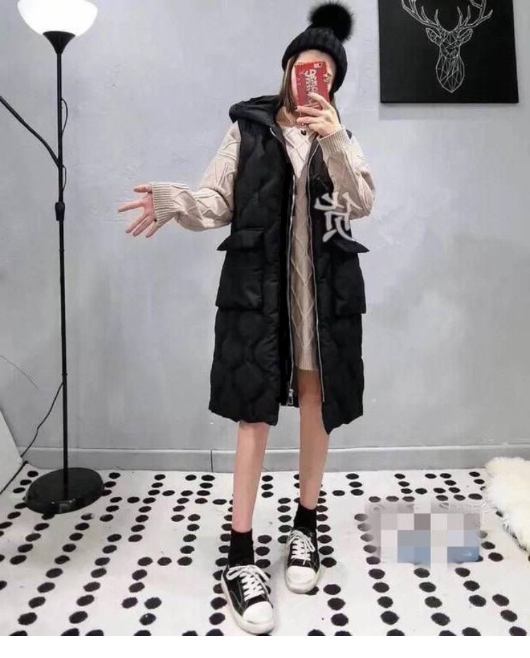 Áo ga châu Âu mùa thu và mùa đông mới áo vest nữ dài trùm đầu bỏ túi lớn xuống áo bông sóng áo ấm