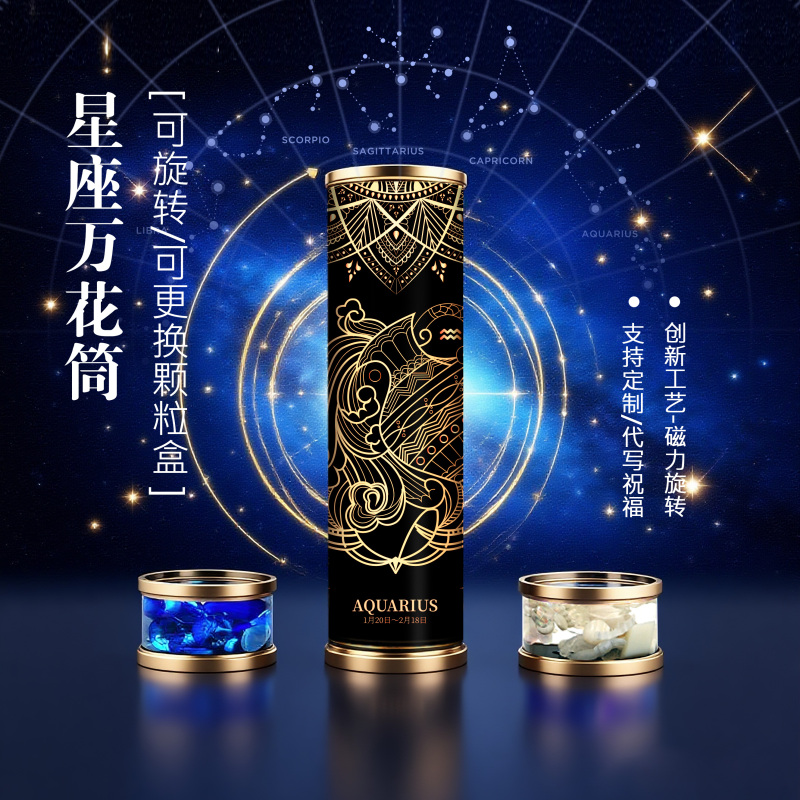 Constellation Kaleidoscope Series Handmade Artwork Gift Box for Birthday Gifts, Rotatable and Interchangeable Head, High-End Multi-Prism