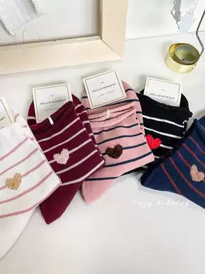 Lazy Holiday striped love socks female spring and autumn Japanese personality college style girl Korean curling middle tube