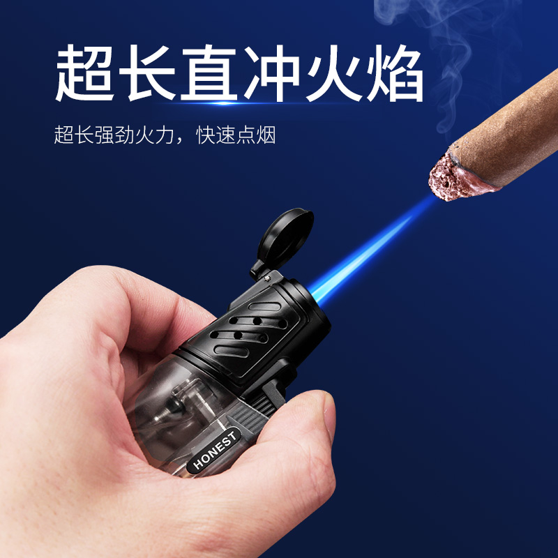 Baicheng transparent direct-charge lighter blue flame windproof inflatable cigarette lighter outdoor portable flamethrower light pipe moxibustion