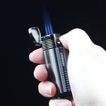 Metal inflatable straight charge lighter three fire seedlings blue flame creative windproof men cigar cigarette lighter personality to send boyfriend