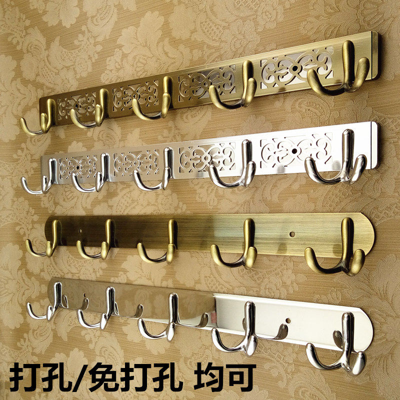 Punch-free stainless steel wall hanging clothes hook rack bathroom European style bathroom door rear large coat hook wardrobe row hook