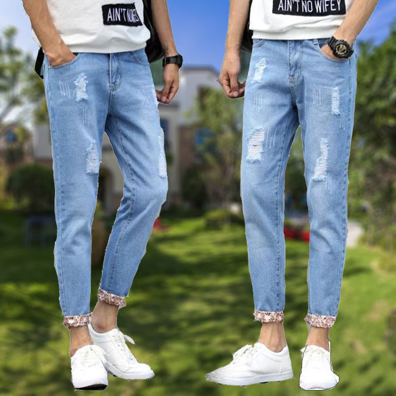 Quần jeans nam cắt cúp 9 điểm 8 nam và quần nam lỗ cho học sinh và giới trẻ 2018BF xu hướng gió và gió KZ quần áo nam đẹp	