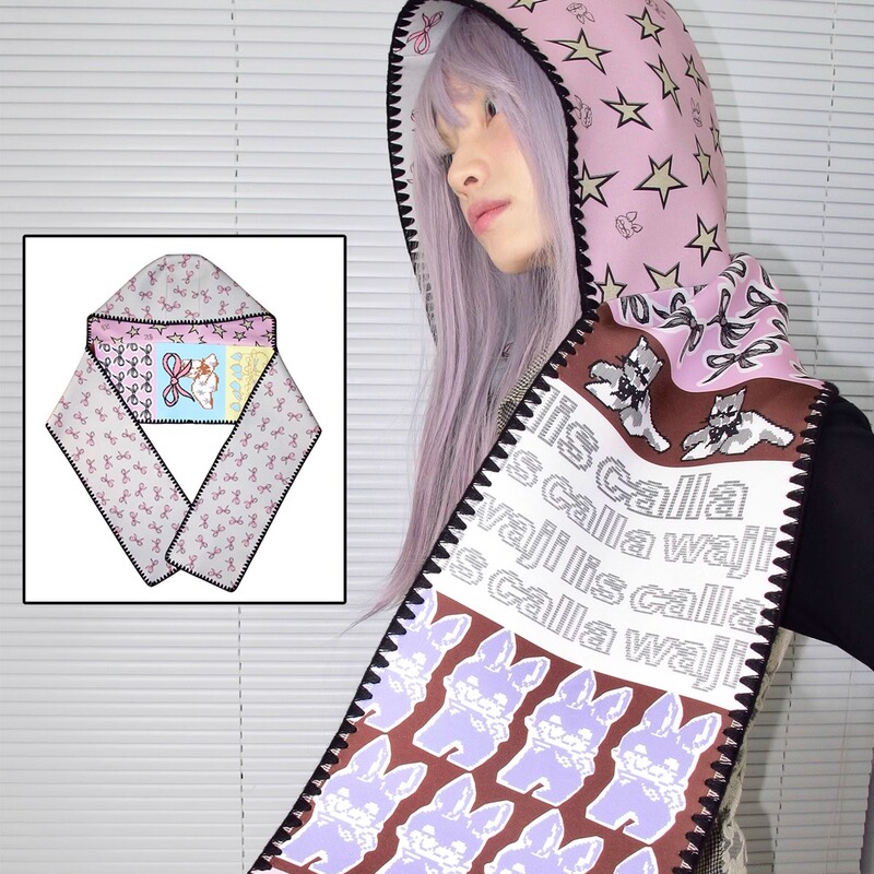 Lis Calla｜“Sewing Period” Original Printed Blanket with Decorative Edges and Double-Sided Hooded Scarf