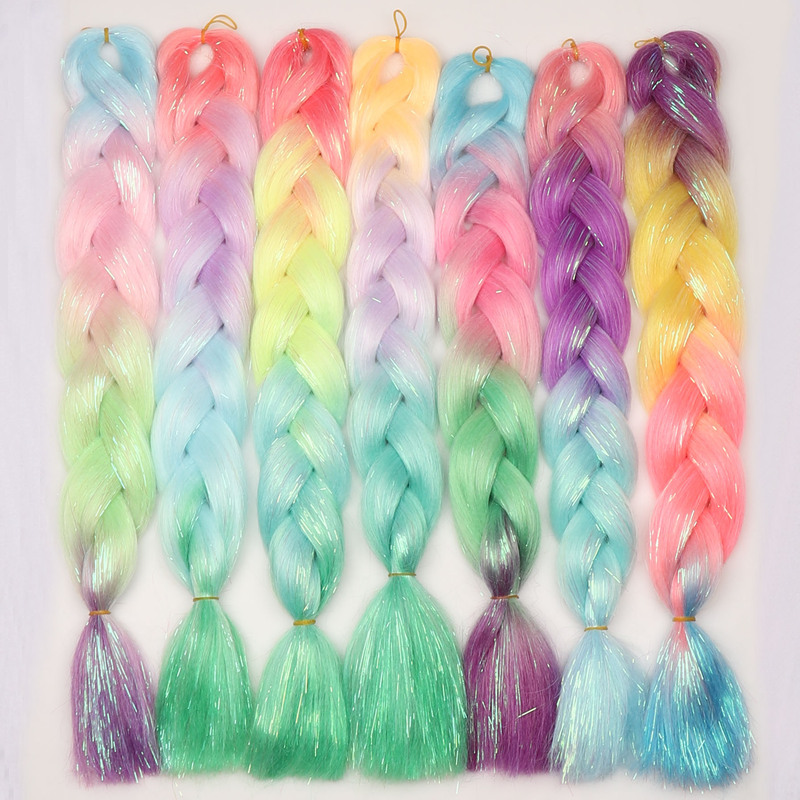 Gold and Silver Braided Hair, Laser Braids, Dreadlocks, Mixed Gold Thread Colorful African Dreadlocks, Shiny Multicolored Braids