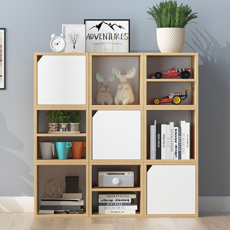 Simple modern bookcase bookshelf Free combination lattice cabinet Storage cabinet Floor-to-ceiling small bookshelf with door