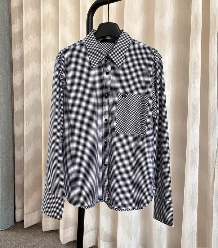 [C Series] Genuine Shirt 2026 Spring New Product Blue and White Checkered Double-Sided Brushed Cotton Unisex Mbf1Sht004
