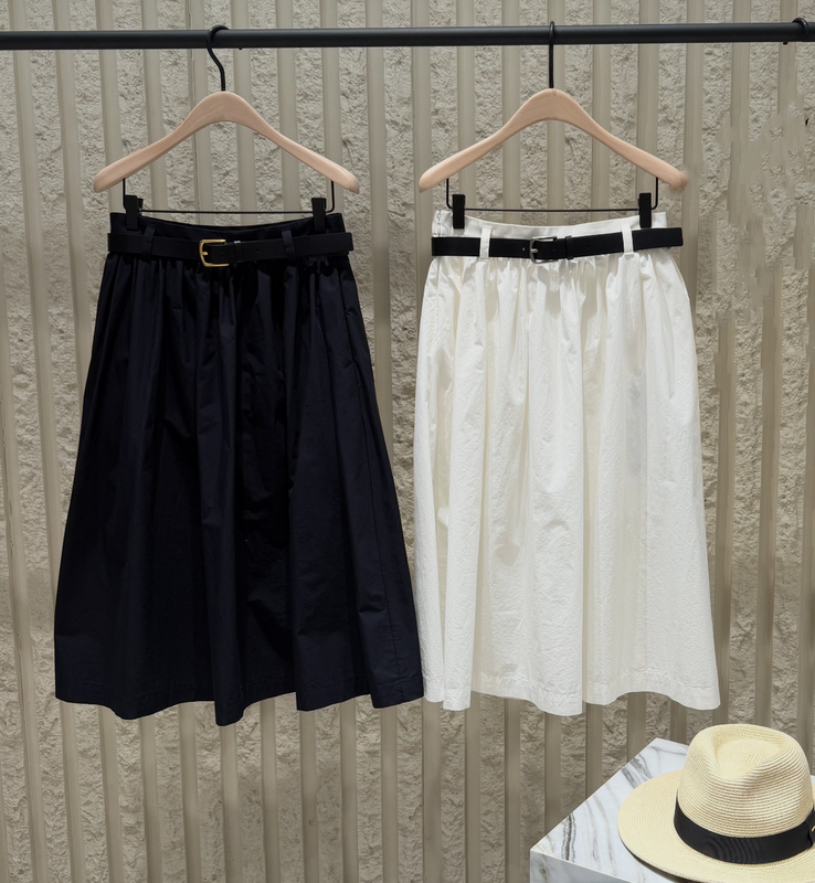 Authentic Skirt with Belt 2026 Summer New Product Salt-Shrunk Pima Cotton Mid-Waist White Black Mbf2Skt003 Authentic Skirt with Belt 2026 Summer New Product Salt-Shrunk Pima Cotton Mid-Waist White Black Mbf2Skt003