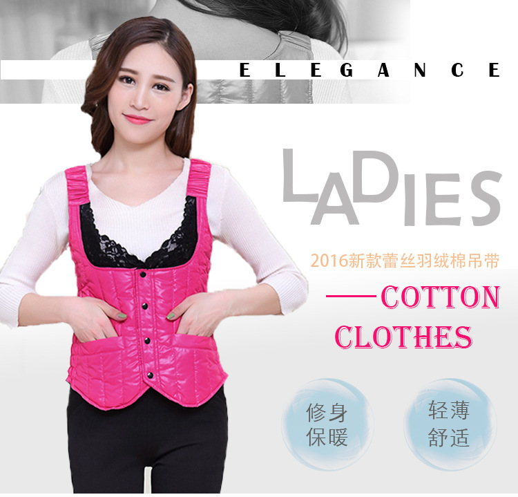 Áo vest nữ xuống clip mới màu đen tinh khiết Slim áo ấm cotton bên trong mặc áo yếm nữ áo khoác da nữ