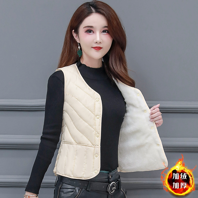 Heat and thicken inner plus nails feather winter short Han tadjacket duvest vest thin lamb lamb horse clamp