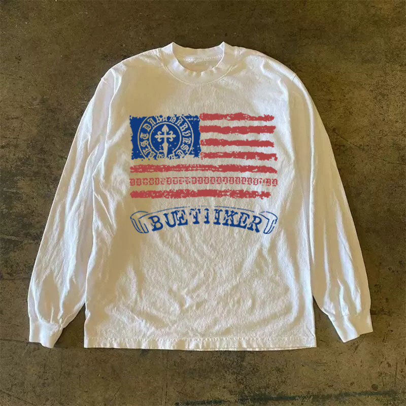 Buettiker【Affordable Outfits】2026 American Retro Street Print Couple's Long-Sleeved T-Shirt Tops for Men and Women Buettiker【Affordable Outfits】2026 American Retro Street Print Couple's Long-Sleeved T-Shirt Tops for Men and Women