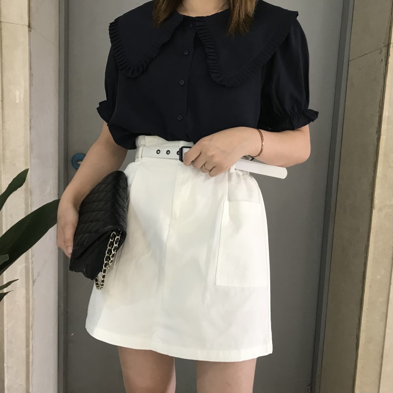 Tám + PlUS eo cao thời trang váy denim mùa hè mới thả lỏng váy nữ Một từ váy ngắn 88650 - Váy chân váy dạ
