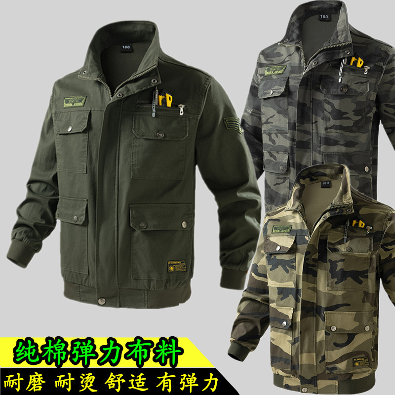Autumn Pure Cotton Camouflage Workwear Large Size Labor Protection Shirt Anti-Scald Welding Work Suit High-End Jacket Casual