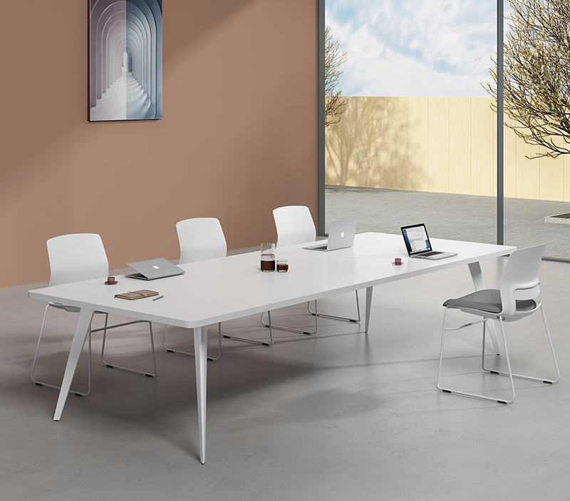 Conference Table Is Simple, Modern, Small, White, Negotiation Desk and Chair Combination, Conference Room Training Strip Table, Workbench
