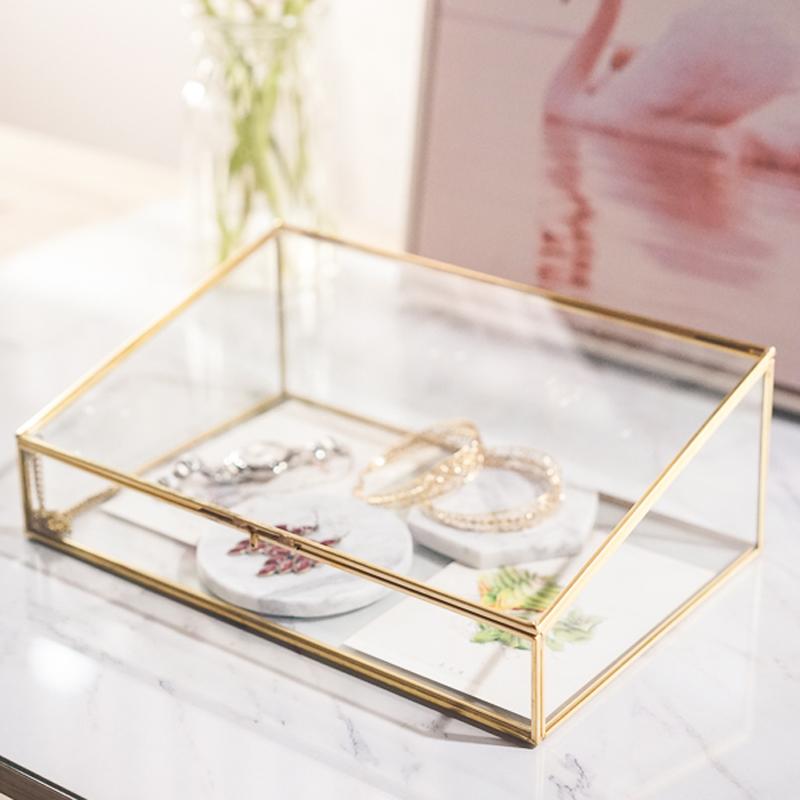 Ladder polygon retro - copper - edge glass jewelry box / board box / decoration box / decoration
