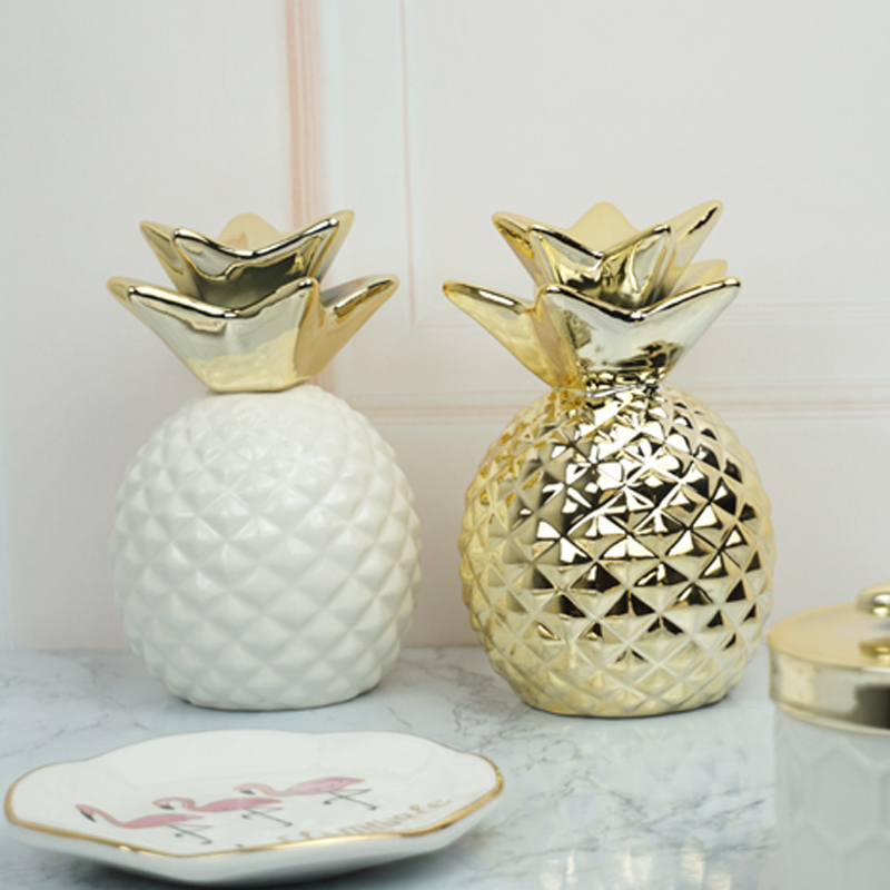 Nordic Craze Gold White Pineapples Swing Pieces Ceramic Deposit Barrel Pineapples Deposit Money Pot Home Swing Accessories