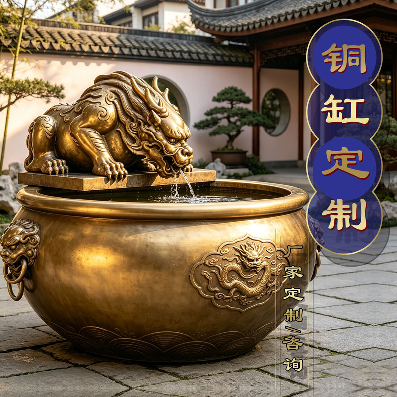 Courtyard Gate Large Copper Water Tank with Water-Absorbing Snake-Like Mythical Beast, Fish Tank, Feng Shui Wealth-Attracting Water Tank, Housewarming Villa Decoration Courtyard Gate Large Copper Water Tank with Water-Absorbing Snake-Like Mythical Beast, Fish Tank, Feng Shui Wealth-Attracting Water Tank, Housewarming Villa Decoration