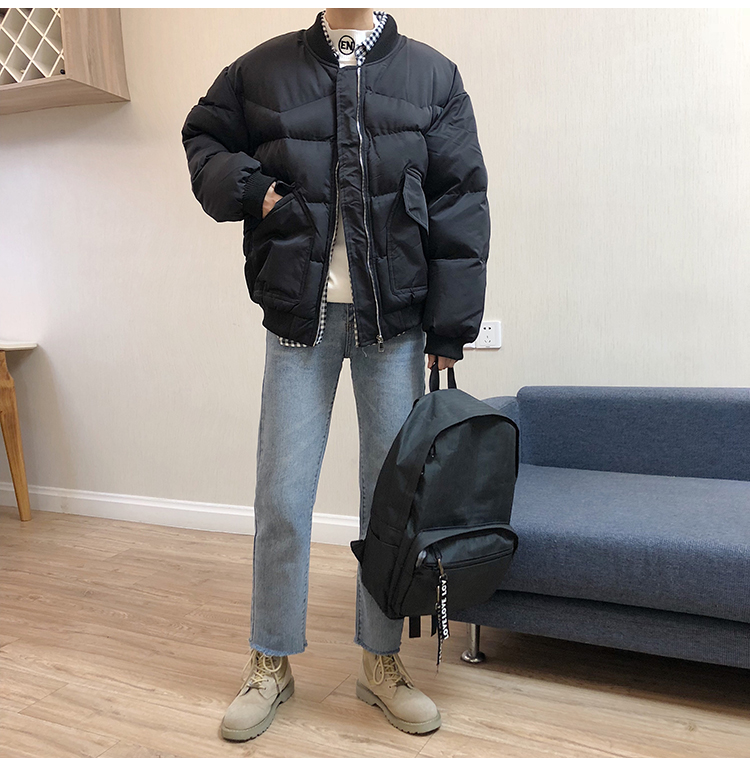 LES đẹp trai T Lin cong mùa đông cổ áo bóng chày cotton Hàn Quốc áo khoác ngắn dày cotton lỏng quần áo bánh mì quần áo nam và nữ áo khoác bomber bóng chày