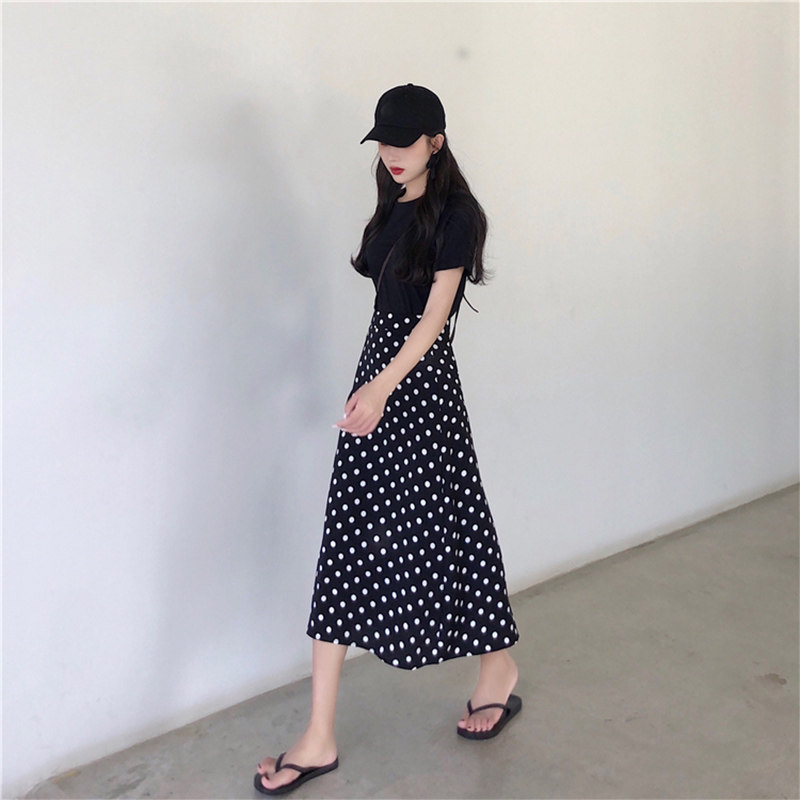 Large size loose A-line skirt women's suitable for crotch thigh thick fat sister high waist thin small wave point fishtail skirt