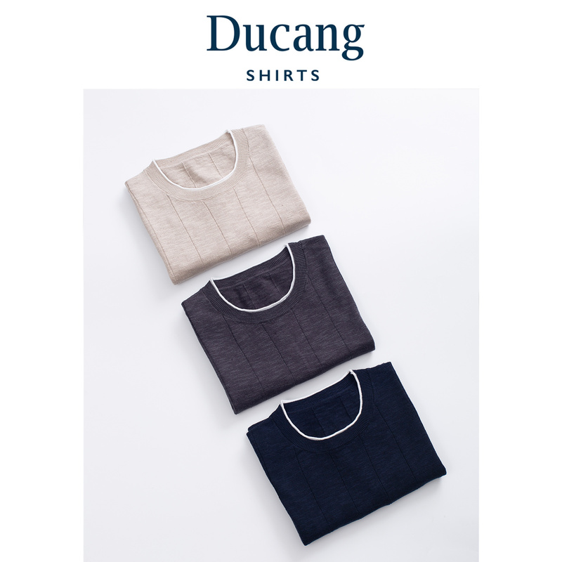 Ducang |   Men's [Cotton and Linen] Round Neck T-Shirt Spring and Summer Knitted Short-Sleeved Base Shirt