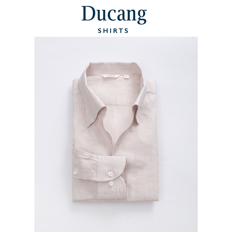 Ducang |   Men's [100% Linen] Long Sleeve Multi-Color Gentleman's Shirt Spring/Summer One-Piece Collar Shirt