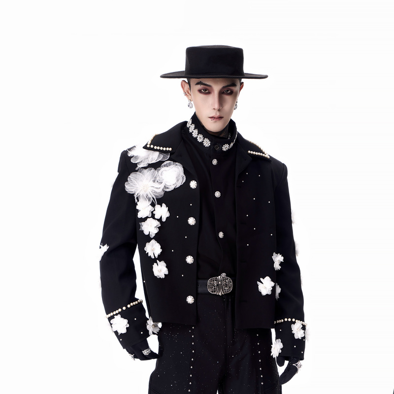 Shepherd Handsome High-End Show Three-Dimensional Floral Short Padded Jacket Male Model Team Performance Chanel-Style Coat