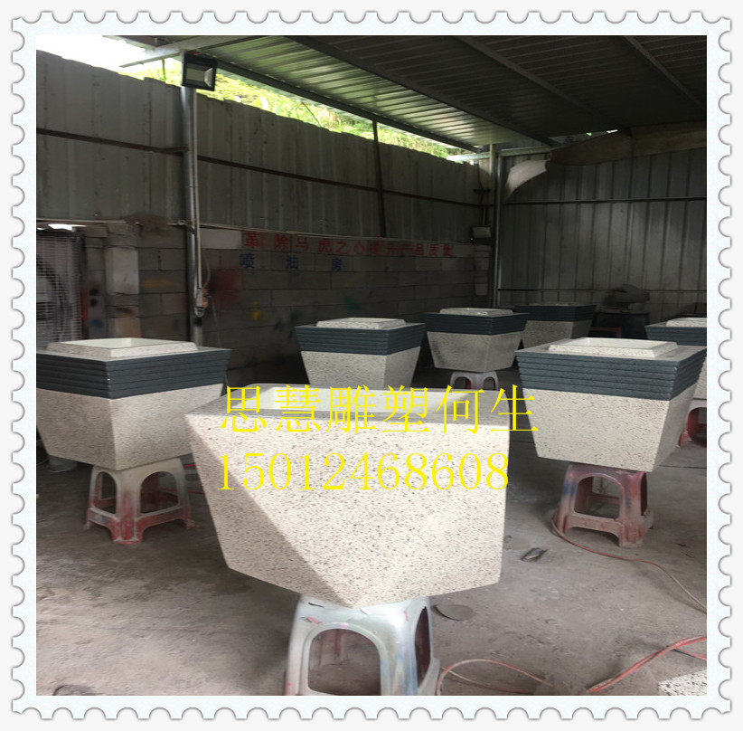 Supply hotel fiberglass flower pot sculpture imitation marble flower box decoration road diamond flower pot
