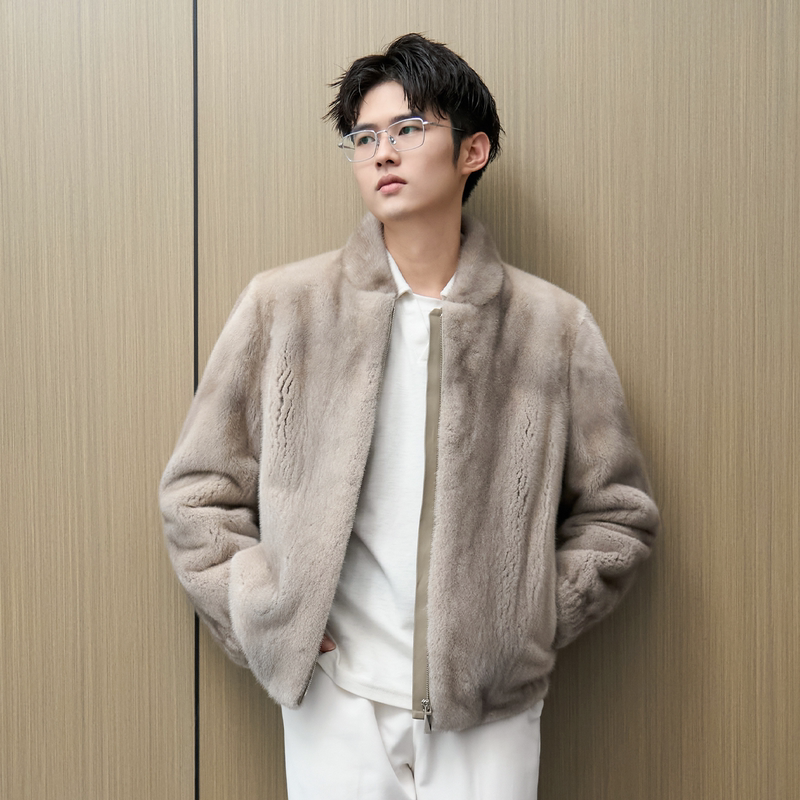 2026 New Haining Mink Fur Coat Men's Baseball Jacket Genuine Leather Jacket Full Mink Short Coat Mink Fur Trendy