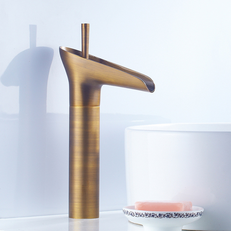 All copper European antique faucet Retro slub single hole basin faucet Art basin Table basin Hot and cold faucet