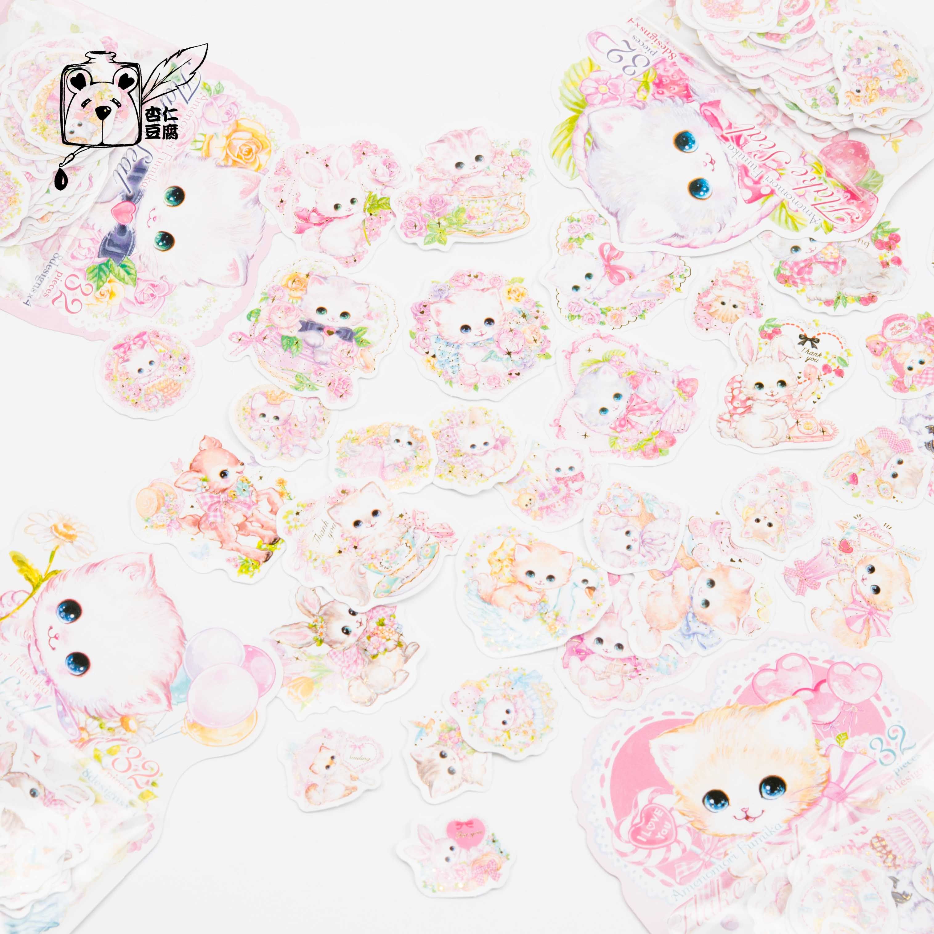{Spot} Japan Cute Pink Cat Burn Gold Handbill Stickers Day Mark of Decorative Little Stickler Bag 