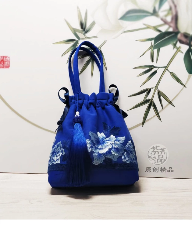 Túi thủ công vải ren của phụ nữ Trung Quốc Phong cách cổ đại Túi Hanfu tối Tua Messenger Túi xách vai nhỏ - Túi xách nữ