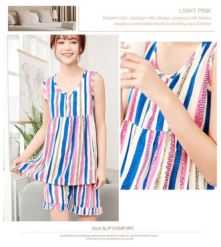 Mùa hè mỏng không tay vest bông lụa nữ đồ ngủ nhà điều hòa không khí quần áo cotton dịch vụ nhà phù hợp với