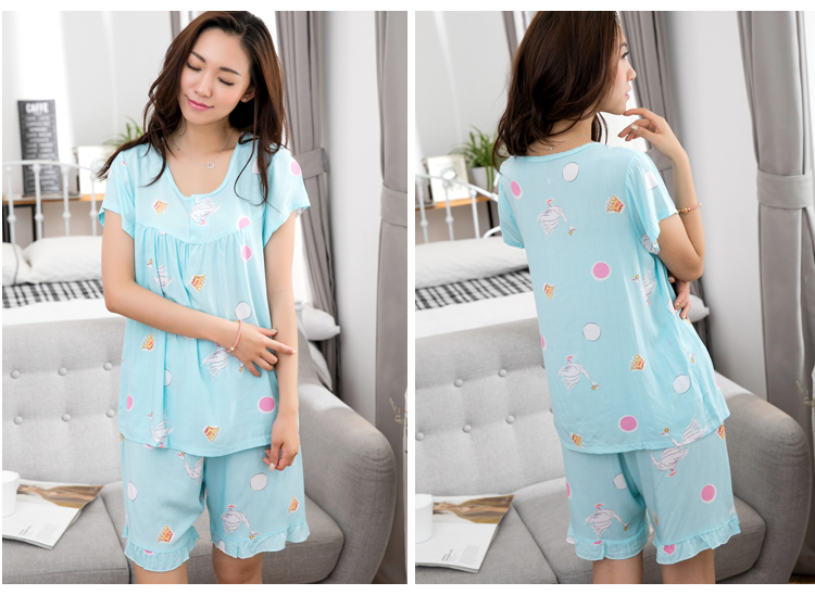 Nhà máy trực tiếp mùa hè dễ thương công chúa ngắn tay cotton silk đồ ngủ giản dị kích thước lớn cotton ladies home dịch vụ lụa