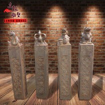 Stone carvings four theorns tethered horse pile green stone imitation ancient made of old bollards horse pillars Chinese decoration hotel door hem pieces