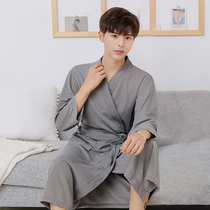 Spring and autumn thin bathrobes plus fat plus home clothes long yukata Japanese-style quick-drying pajamas mens nightgown 200 kg