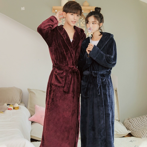 Демисезонный длинный утепленный банный халат, коралловая бархатная фланелевая пижама для влюбленных