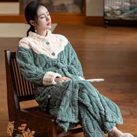 Mist Green Жаккард бархатный набор [Женщины] [Спящая халата + пижама]