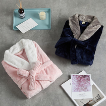Winter lengthened and thickened flannel nightgown hooded pajamas Mens home clothes Couple coral velvet bathrobe Womens bathrobe